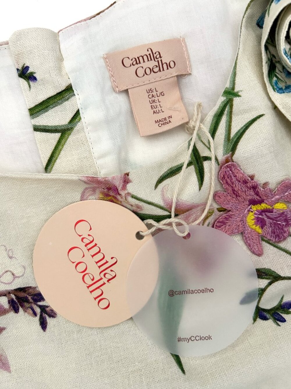 Camila Coelho Floral Linen Blend Embroidered Crop Top Maxi Skirt Set L NWT - Picture 11 of 13